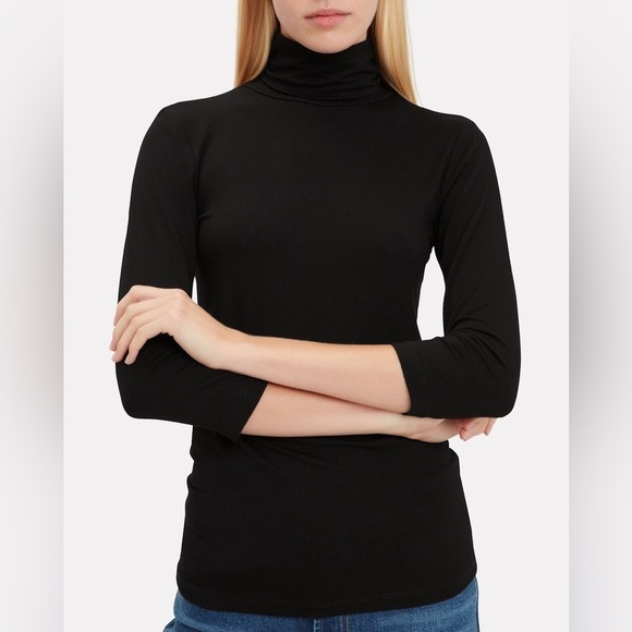 L'Agence Aja 3/4 sleeve Black Turtleneck Top in Black SzPSmall - Picture 1 of 11